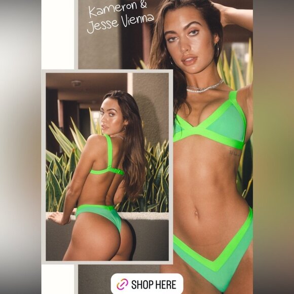 NWT OneOne Swimwear Bikini Set Vienna Green Small New Jesse Kameron 2024 Neon - Picture 6 of 13